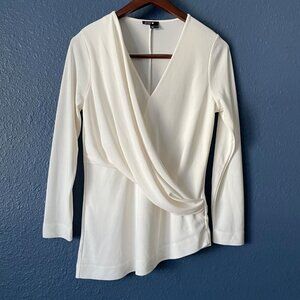 Bylyse White Draped Faux Wrap Asymmetrical Hem Long Sleeve Top Women's Size P/S
